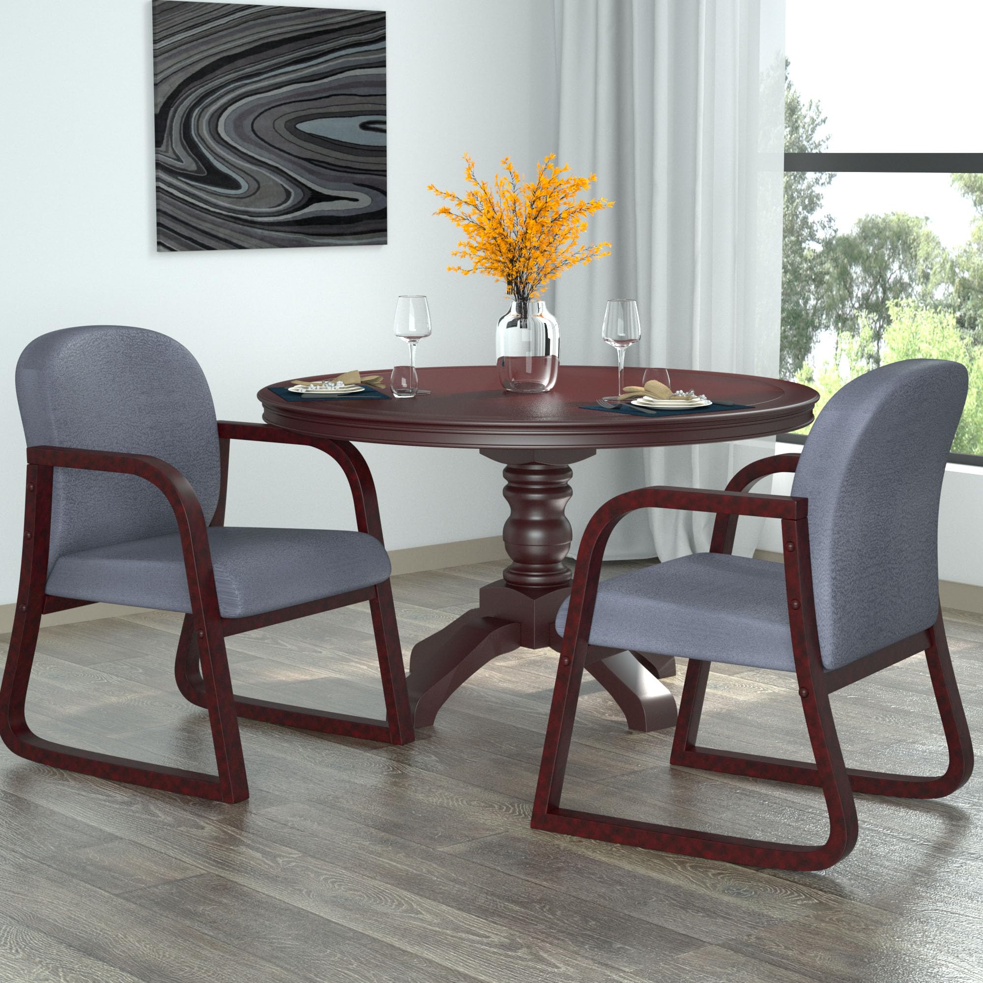 Boss Office Products Mahogany Frame Fabric Side Chair In Grey